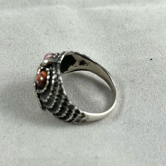 NEW Pink dahlia turquoise owl ring sterling silver - Picture 8 of 8